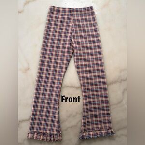 Groovy 70s Knit Plaid Flare Leg Pants w/ Ruffle Hem